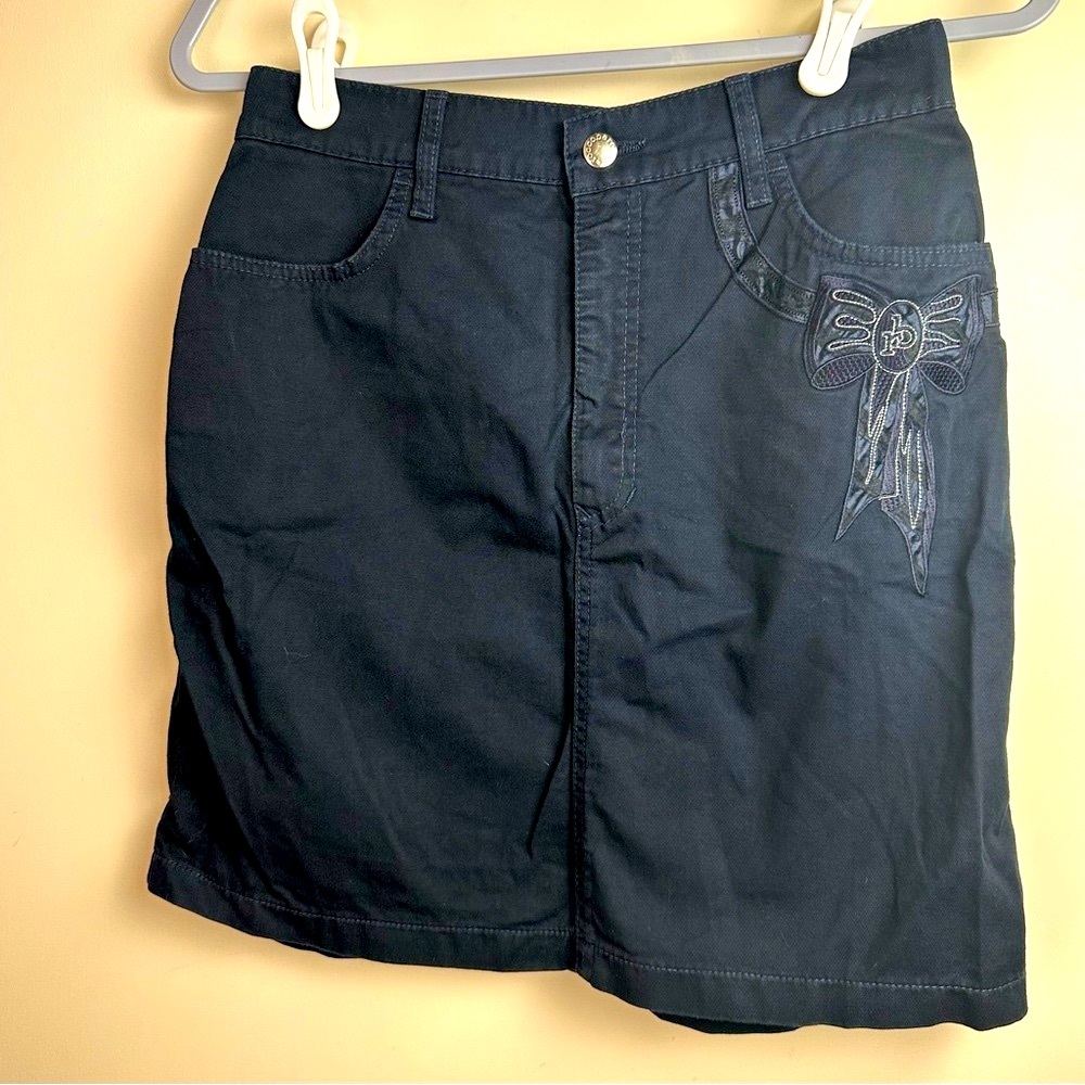 Rocco Barocco NavyBlue Vintage 90’s/Y2K? Embroidered Bow Detail Women’s Skirt S?